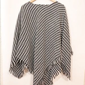 Black and white Houndstooth Shawl Poncho Sweater